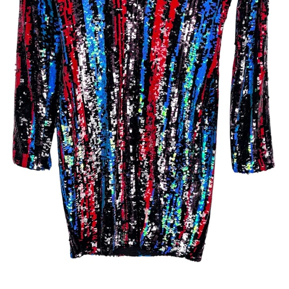 DRESS THE POPULATION LOLAMULTI SEQUIN BRUSH STROKE LONG SLEEVE MINI SHEATH DRESS - Picture 11 of 17